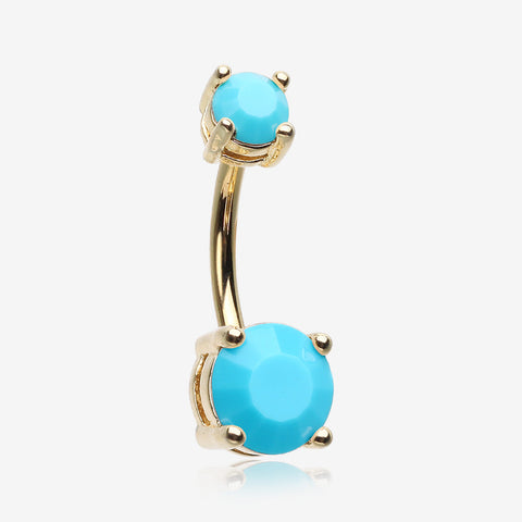 Golden Turquoise Shine Prong Set Belly Button Ring-Turquoise