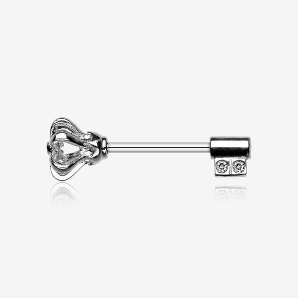 A Pair of Royal Crown Key Nipple Barbell Ring-Clear Gem