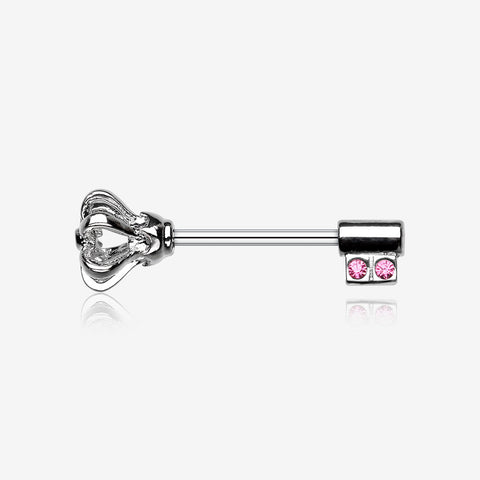 A Pair of Royal Crown Key Nipple Barbell Ring-Pink