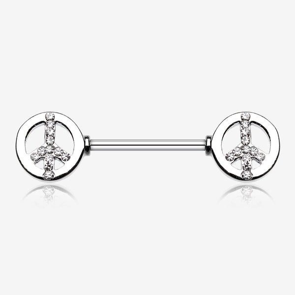 A Pair of Bling Peace Nipple Barbell Ring-Clear Gem