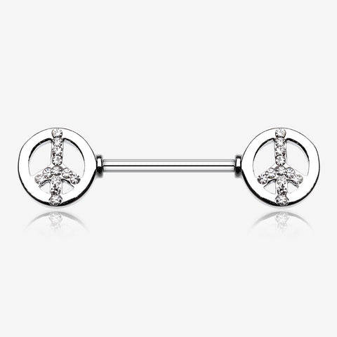 A Pair of Bling Peace Nipple Barbell Ring-Clear Gem