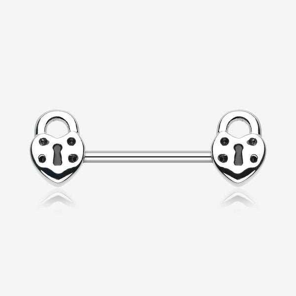 A Pair of Dainty Heart Lock Nipple Barbell Ring-Steel