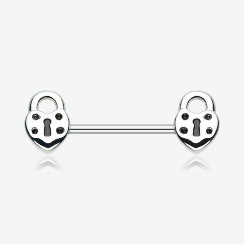 A Pair of Dainty Heart Lock Nipple Barbell Ring-Steel