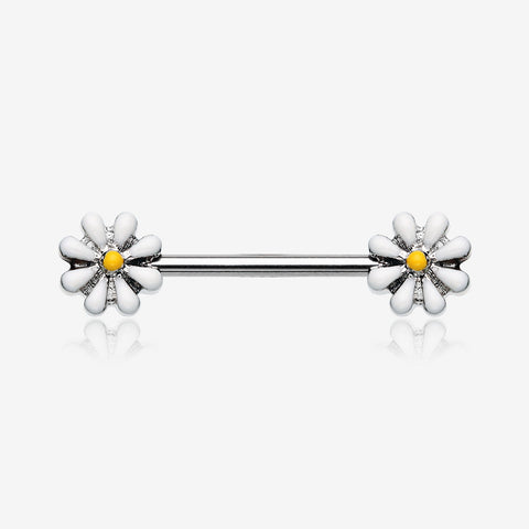 A Pair of Spring Blossom Flower Nipple Barbell Ring-White/Yellow