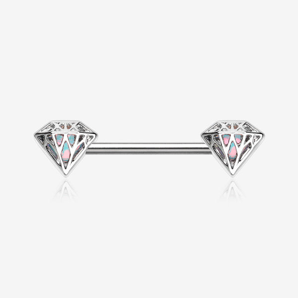 A Pair of Urban Diamond Iridescent Sparkle Nipple Barbell-Clear Gem/White