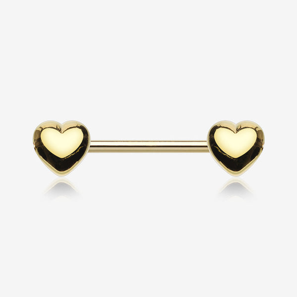 A Pair of Golden Classic Fluffy Heart Steel Nipple Barbell