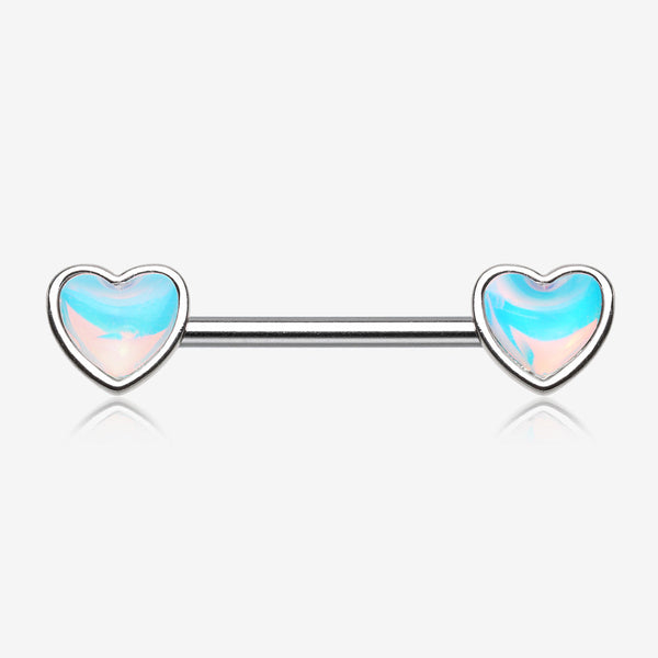 A Pair of Iridescent Revo Heart Nipple Barbell