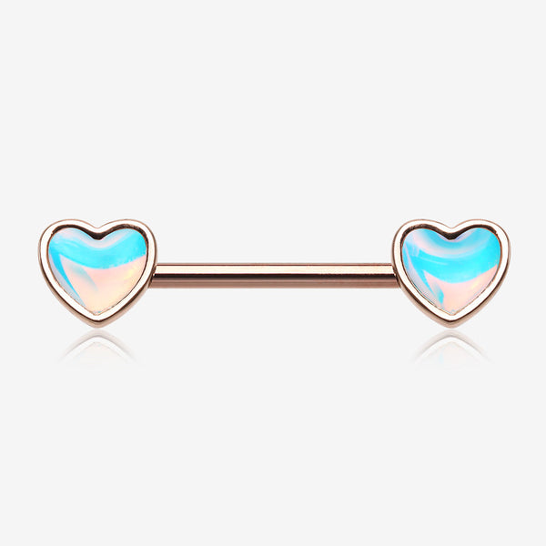 A Pair of Rose Gold Iridescent Revo Heart Nipple Barbell