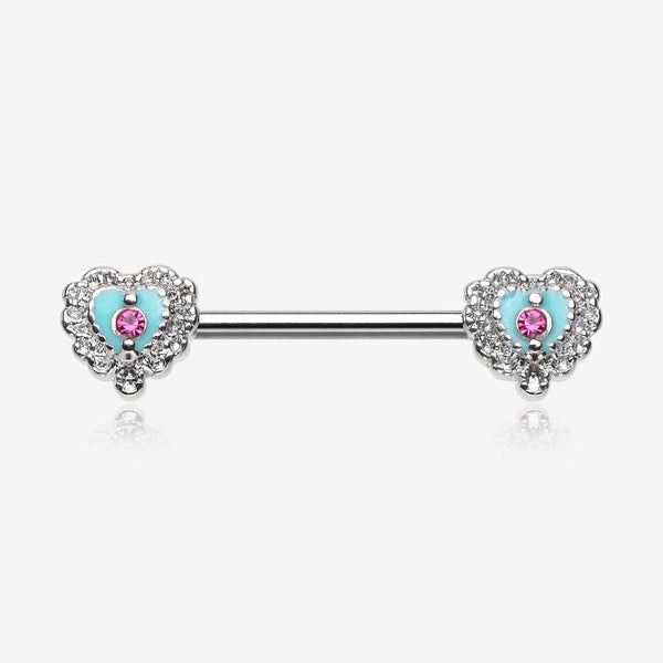 A Pair of Victorian Filigree Heart Nipple Barbell-Fuchsia