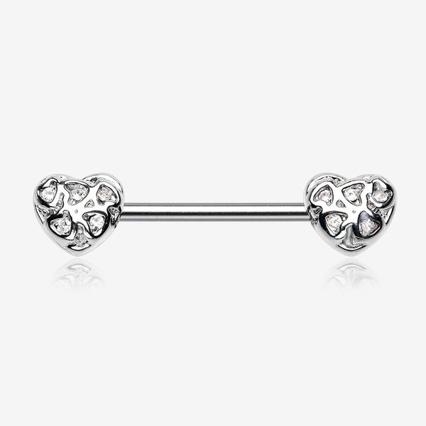 A Pair of Infinite Heart Multi Gem Sparkle Nipple Barbell-Clear Gem