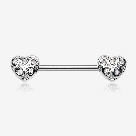 A Pair of Infinite Heart Multi Gem Sparkle Nipple Barbell-Clear Gem