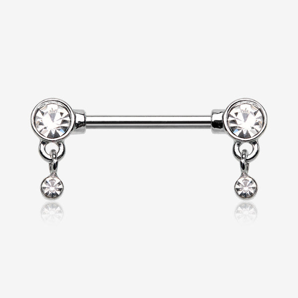 A Pair of Sparkle Dazzle Dangle Droplets Nipple Barbell-Clear Gem