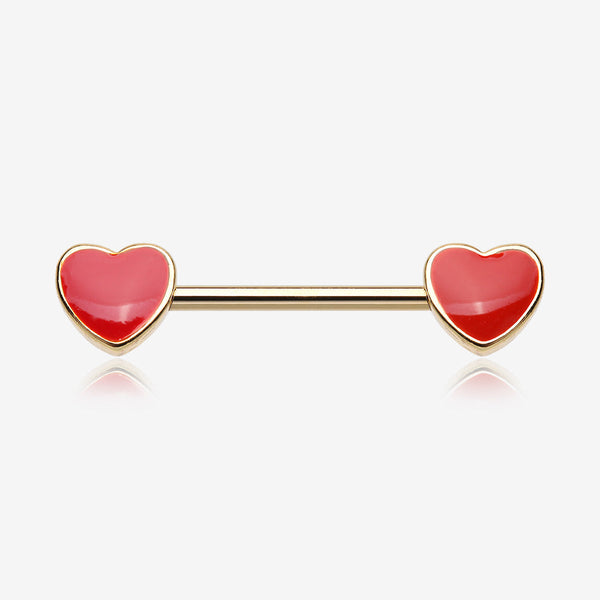 A Pair of Golden Vibrant Heart Nipple Barbell-Red