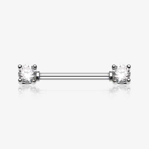 A Pair of Double Prong Gem Nipple Barbell Ring-Clear Gem