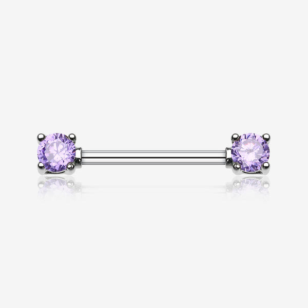 A Pair of Double Prong Gem Nipple Barbell Ring-Tanzanite