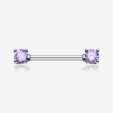 A Pair of Double Prong Gem Nipple Barbell Ring-Tanzanite