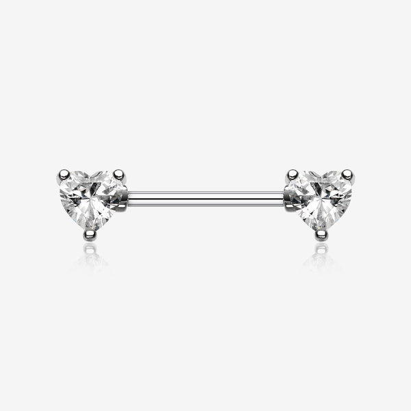 A Pair of Double Heart Gem Nipple Barbell Ring-Clear Gem