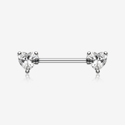 A Pair of Double Heart Gem Nipple Barbell Ring-Clear Gem