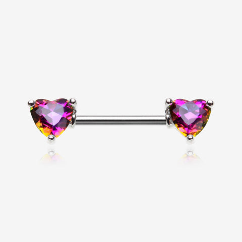 A Pair of Iridescent Heart Sparkle Nipple Barbell-Rainbow