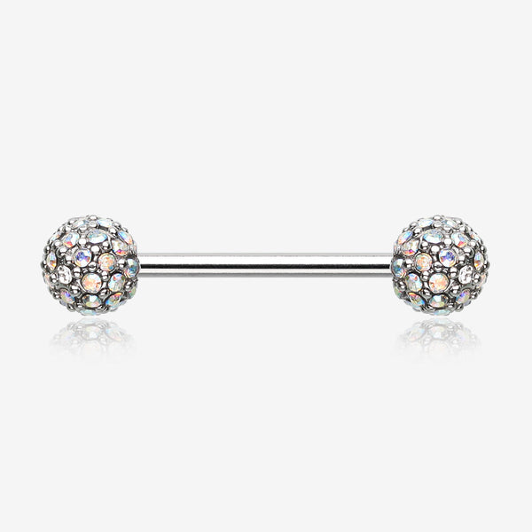 A Pair of Sparkle Multi-Gem Paved Nipple Barbell Ring-Aurora Borealis