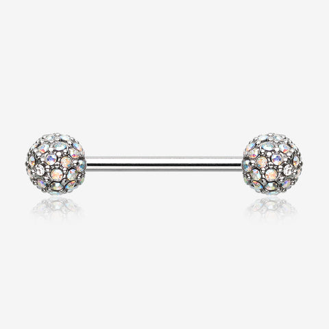 A Pair of Sparkle Multi-Gem Paved Nipple Barbell Ring-Aurora Borealis