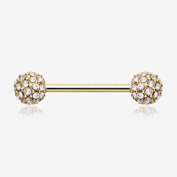 A Pair of Golden Sparkle Multi-Gem Paved Nipple Barbell Ring-Clear Gem