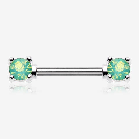 A Pair of Opalite Gem Prong Nipple Barbell-Green