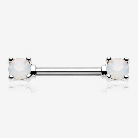 A Pair of Opalite Gem Prong Nipple Barbell-White