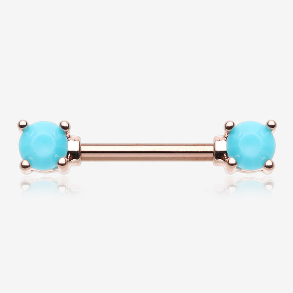 A Pair of Rose Gold Turquoise Bead Prong Nipple Barbell-Turquoise