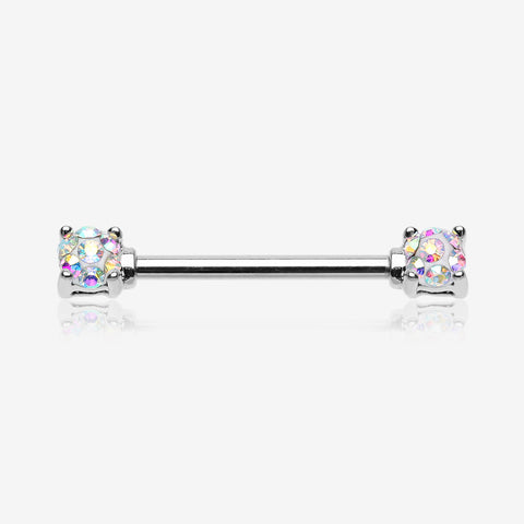 A Pair of Sprinkle Dot Multi-Gem Sparkle Prong Set Nipple Barbell-Aurora Borealis