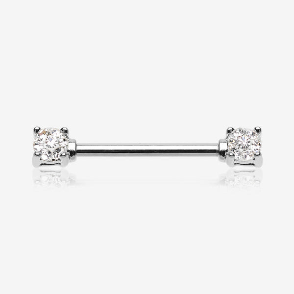 A Pair of Sprinkle Dot Multi-Gem Sparkle Prong Set Nipple Barbell-Clear Gem