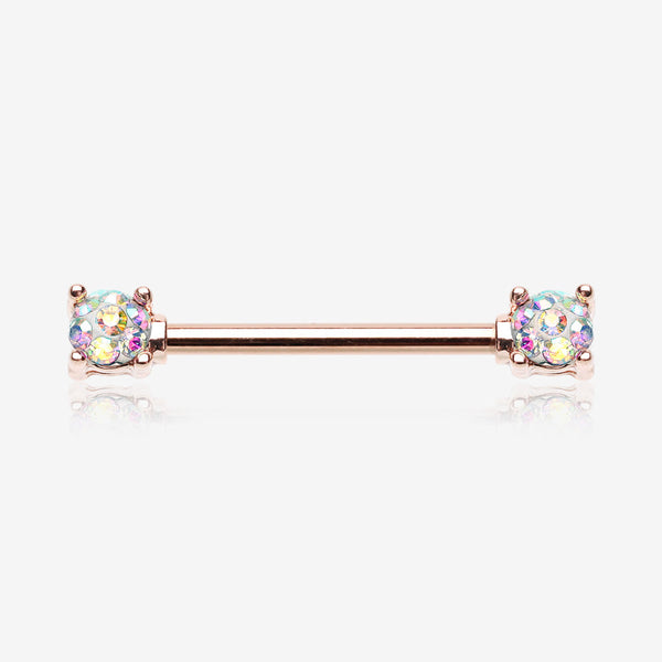 A Pair of Rose Gold Sprinkle Dot Multi-Gem Sparkle Prong Set Nipple Barbell-Aurora Borealis