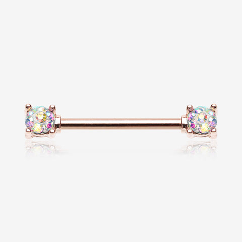 A Pair of Rose Gold Sprinkle Dot Multi-Gem Sparkle Prong Set Nipple Barbell-Aurora Borealis