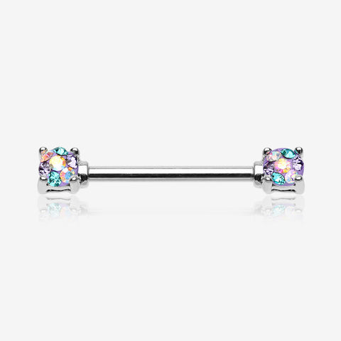 A Pair of Motley Sprinkle Dot Multi-Gem Sparkle Prong Set Nipple Barbell-Bohemian