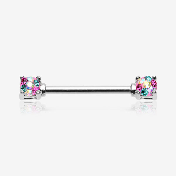 A Pair of Motley Sprinkle Dot Multi-Gem Sparkle Prong Set Nipple Barbell-Miami