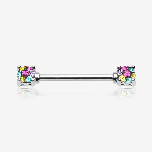 A Pair of Motley Sprinkle Dot Multi-Gem Sparkle Prong Set Nipple Barbell-Retro