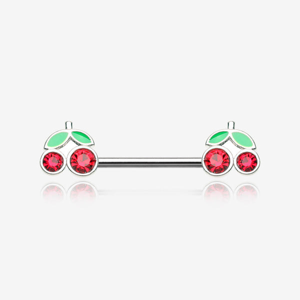 A Pair of Juicy Cute Cherry Sparkles Nipple Barbell-Red/Green