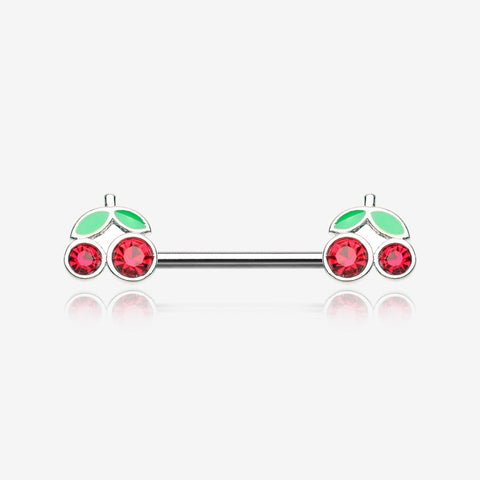 A Pair of Juicy Cute Cherry Sparkles Nipple Barbell-Red/Green