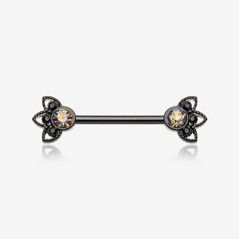 A Pair of Blackline Vintage Floral Mistress Sparkle Nipple Barbell-Black/Vitrail Medium