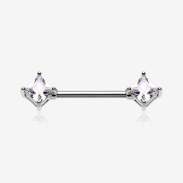 A Pair of Princess Cut Square Sparkle Gem Nipple Barbell-Clear Gem