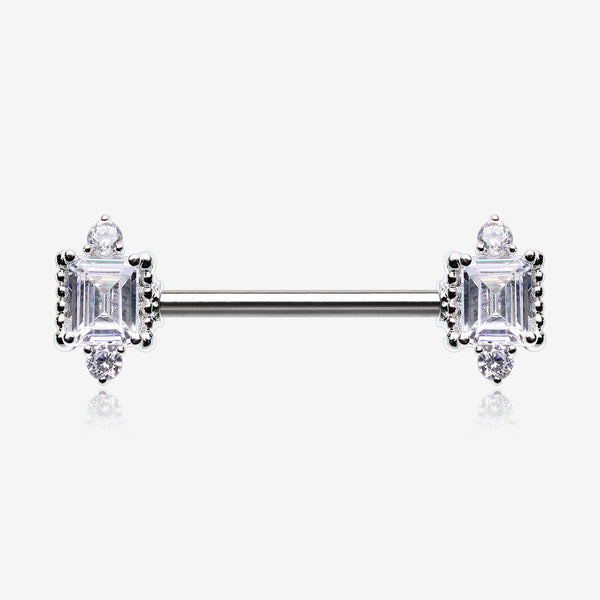 A Pair of Sparkle Renaissance Princess Cut Nipple Barbell-Clear Gem