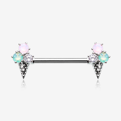 A Pair of Adorable Mixed Flavor Ice Cream Cone Nipple Barbell-Clear Gem/Rose Water Opal/Aqua