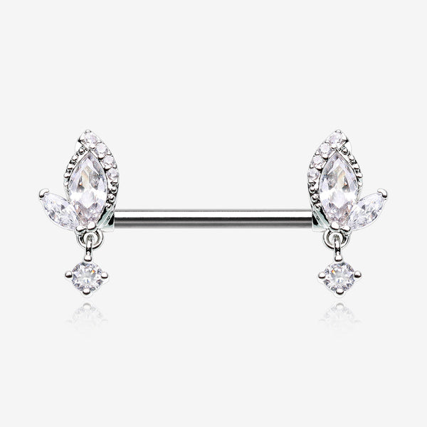 A Pair of Elegant Marquise Leaflet Dangle Sparkle Nipple Barbell-Clear Gem