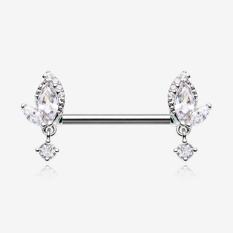 A Pair of Elegant Marquise Leaflet Dangle Sparkle Nipple Barbell-Clear Gem