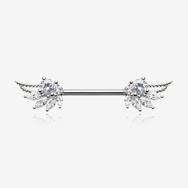 A Pair of Guardian Angelic Wing Sparkle Nipple Barbell-Clear Gem