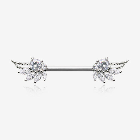 A Pair of Guardian Angelic Wing Sparkle Nipple Barbell-Clear Gem