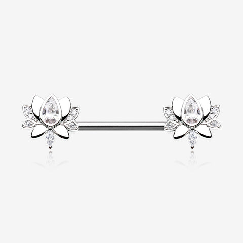 A Pair of Luscious Lotus Sparkle Nipple Barbell-Clear Gem