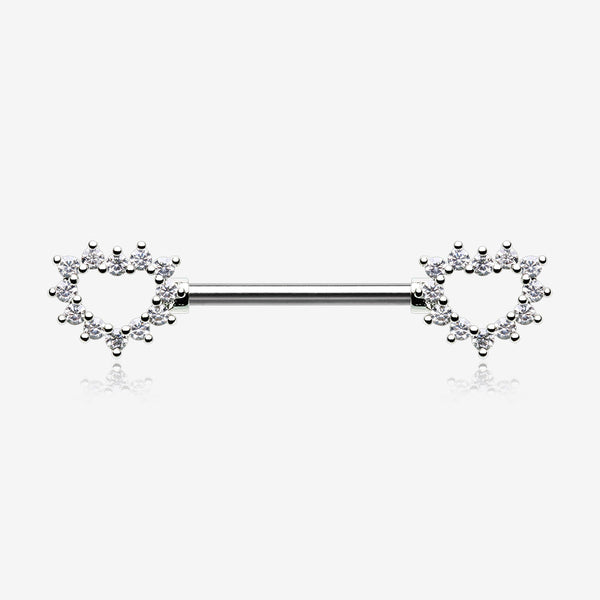 A Pair of Brilliant Sparkle Hollow Heart Nipple Barbell-Clear Gem