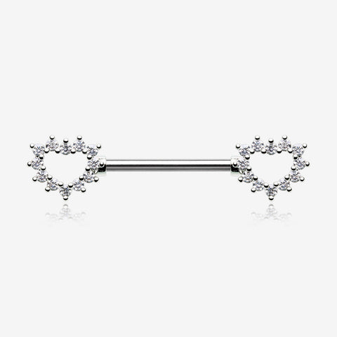 A Pair of Brilliant Sparkle Hollow Heart Nipple Barbell-Clear Gem