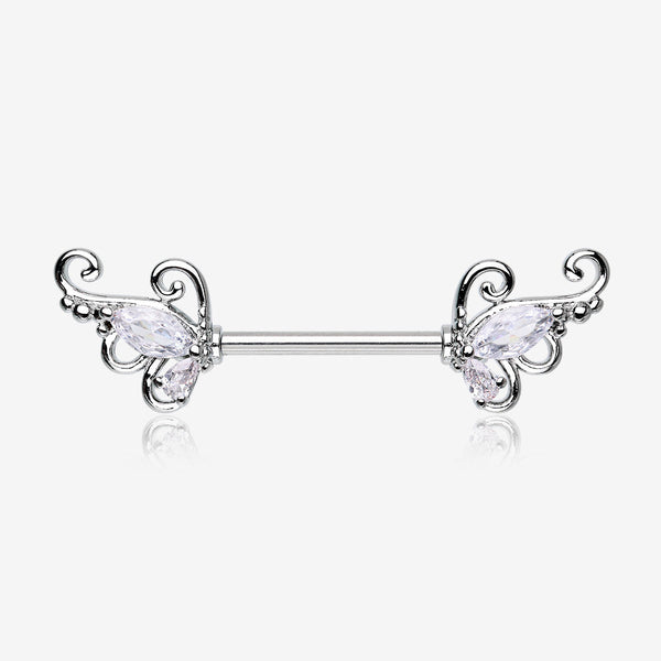 A Pair of Luscious Sparkle Butterfly Elegance Nipple Barbell-Clear Gem